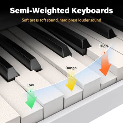 88 Key Keyboard Piano Portable Folding Piano with Semi-Weighted Keyboard, 128 Tones, USB MIDI, Sustain Pedal, Music Stand for Beginners Gifts, White image 3