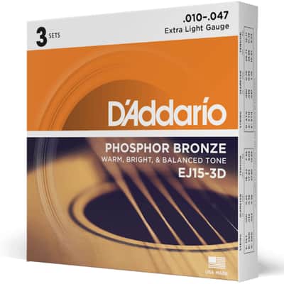 D'Addario Phosphor Bronze Acoustic Guitar Strings 3 Set Pack 10-47 EJ15-3D image 2