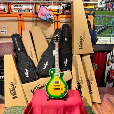 Vintage Guitars V100 30 ANNIVERSARY GREEN BURST W/ Bag image 2