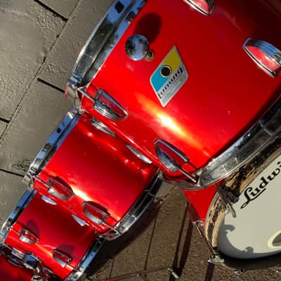 Huge Sounding Ludwig Blue & Olive Badge 6-Piece 1970’s Drum Set - Cherry Red image 10