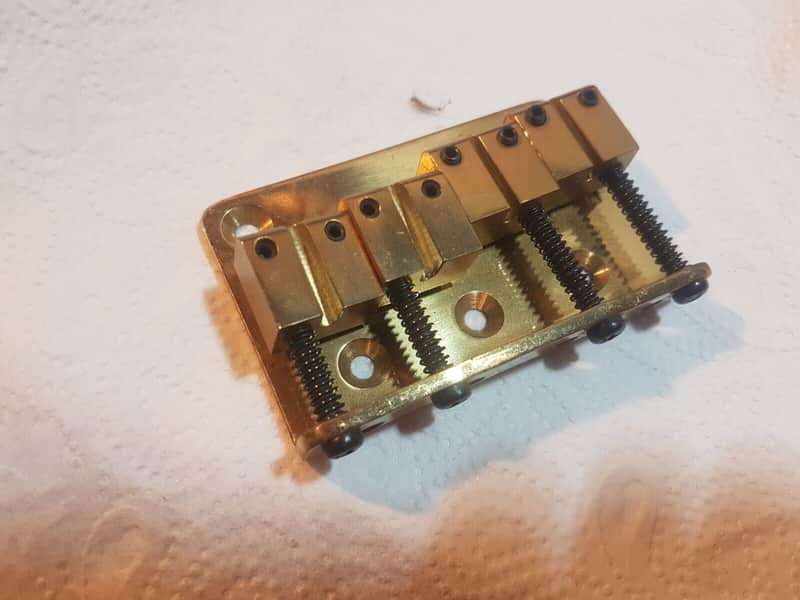 80's HEAVY BRASS BASS BRIDGE with BLOCK SADDLES - TOP SUSTAIN - made in USA image 1
