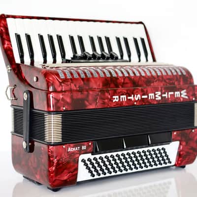 NEW Weltmeister Achat 80 Piano Accordion made in Germany, 80 Bass buttons, Original New Straps and Case, Keyboard Accordian, Red, Shipping from USA image 4