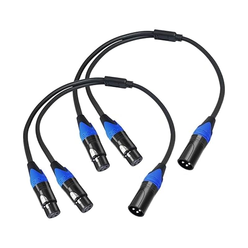 1 Male to 2 Female XLR Y Splitter Micrphone Cable, 3pin XLR Female to Dual XLR Male Y-Splitter Balanced Mic Audio Cables (1.6FT / 2 Pack) image 1