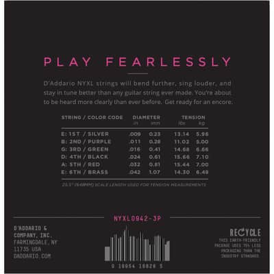D'Addario NYXL0942-3P 09-42 Carbon Steel Alloy - 3-Pack - Electric Guitar Strings image 2