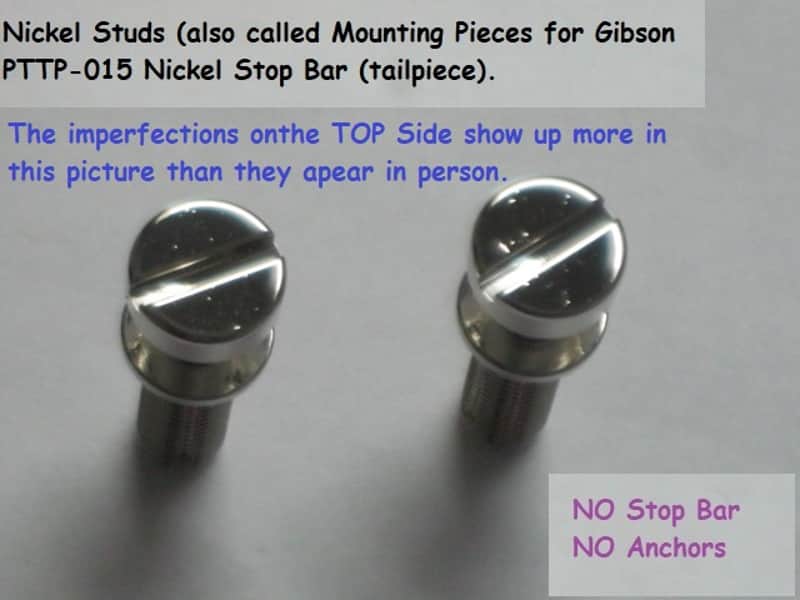 one pair of rarely handled, near A+ genuine Gibson Nickel STUDS, also called Mounting Pieces (NO anchors) for PTTP-015 Nickel Stop Bar Tail piece (Stop Bar Tailpiece NOT included) nickel finish (ninc alloy metal) image 1