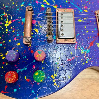 Custom Hand-painted LP Style Guitar - Blue/Purple Splatter Finish image 15