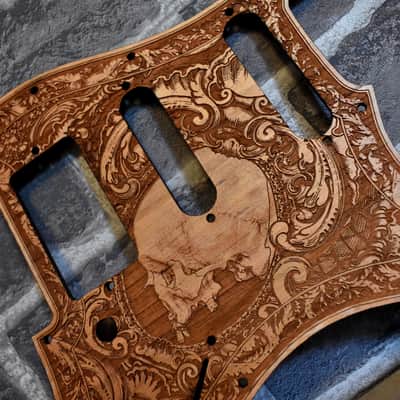 Handcrafted Cherrywood Pickguard for Fender Stratocaster HSS/SSS – Laser-Engraved Unique Design image 2