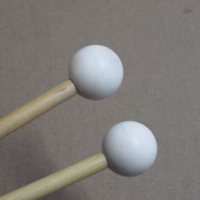 one pair new old stock near A+ Mike Balter MB93B (93B) Extra Hard Keyboard Mallets, 1 plastic (phenolic) round white HEADS and natural birch HANDLES - mid to late 1990s (+ packaging) Unwound Series image 19