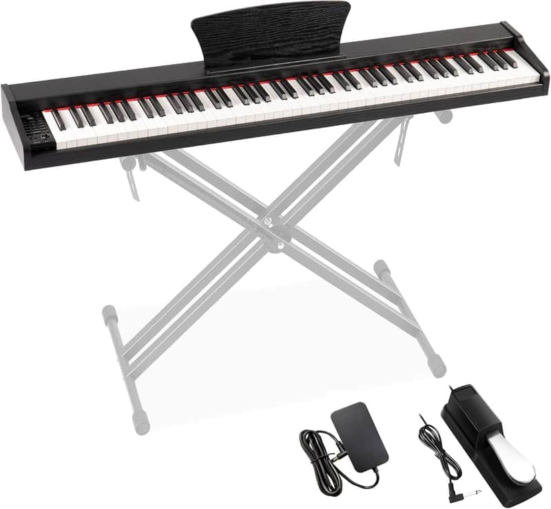 Piano Keyboard 88 Keys, Beginner Piano with 88 Key Velocity-Sensitive Keyboard Full Size, Record, Chord, Piano Stickers, Sustain Pedal, Retro Wood Finish Black image 1