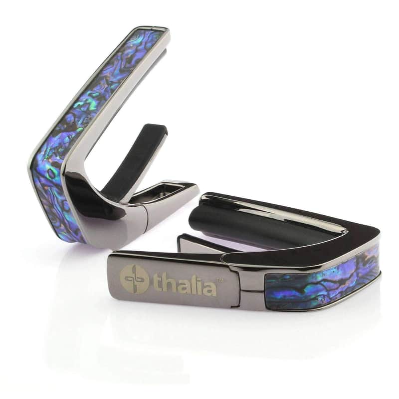Thalia Exotic Series Black Chrome Finish Capo with Blue Abalone Inlay image 1