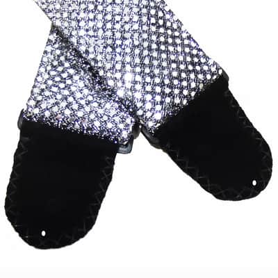 Silver and Black Sequins Sparkling Guitar Strap Artisan Handmade Black Duchess Satin Back Lining image 5