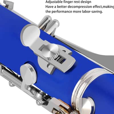 Bb Flat Clarinet - Nickel Keys, Blue, Beginner with Hard Case and Cleaning Kit image 3