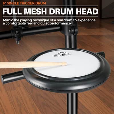 Electric Drum Set with Quiet Mesh Drum Pads, Electronic Drum Set for Beginner 2 Leg with Cymbals, Pedal, Upgraded Drum Module, 144 Sounds, Bluetooth, USB MIDI, Headphone, Drum Stool, Sticks image 3
