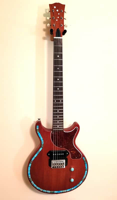 CUSTOM DESIGNED & CRAFTED LES PAUL JR. STYLE RED MAHOGANY AQUA IMPRESSION JASPER STONES - SERIAL #077 2025 image 1
