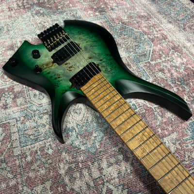 Headless Multiscale 7 String Electric Guitar in Trans Green Burst w/Deluxe GigBag image 9