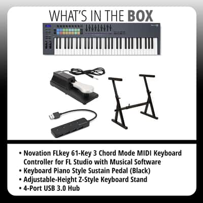 Novation FLkey 61-Key MIDI Keyboard Controller - Professional Music Production with Velocity-Sensitive Keys and DAW Integration, Portable Bundle with Stand, Sustain Pedal and 4-Port USB (4 Items) image 7