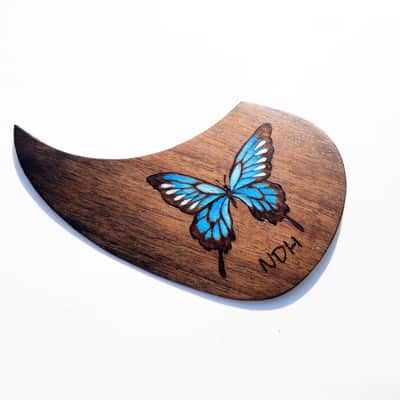Burny Black left handed guitar pickguard - butterfly blue/walnut made to order - Urethane image 4