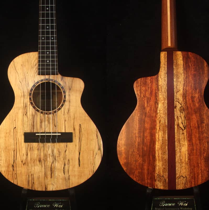Handmade Baritone Ukulele, Solid Spalted Maple, Spalted Rosewood Cutaway, 4 String, Soft-bag, Bruce Wei UC19-2004 image 1
