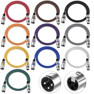 XLR Cables 4 ft 10 Pack ,DMX 3-Pin XLR Microphone Male to Female Cable, Compatible with Microphones, Stage Light DMX Cable, Mic Mixer, Speakers and More, Multi-Color 4 Feet image 1
