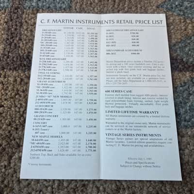 Vintage 1985 Martin Guitar Price List! Rare, Original Case Candy! image 2
