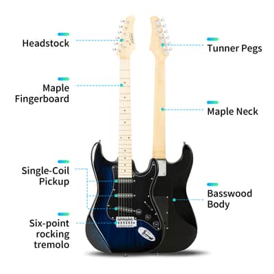 Glarry GST Electric Guitar Blue w/ 20W Amplifier image 7