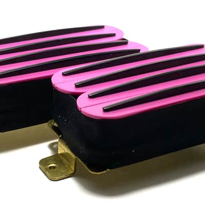 Dragonfire Quad Rail Humbuckers, Hot Overwound 23K Rails Pickup Set ~ Pink with Black Rails image 1