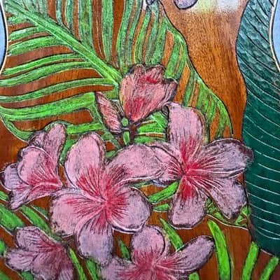 Baritone Ukulele Handmade by Blueberry,4 String Wood Floral Motif Ukulele ,Custom Handcrafted Wooden Ukulele,Nylon String image 11