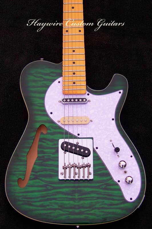 Nashville Thinline Telecaster-Tiger Stripe Green 7-Way Switching 22 Fret Maple Neck Leveled  Crowned and Polished Frets+ Grover 406c6 Locking Tuners+ Full Setup! image 1