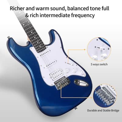 ADM Electric Guitar Beginner Kit 39 Inch Full Size Guitar Package with Amplifier, Bag, Strap, String, Tuner, Cable and Picks, BLUE image 3