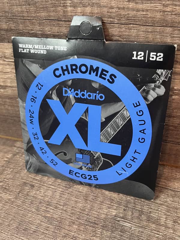 D'Addario ECG25 XL Chromes ~ Flat Wound ~ Light ~ Electric Guitar Strings, 12-52, wound 3rd ~ NIB image 1