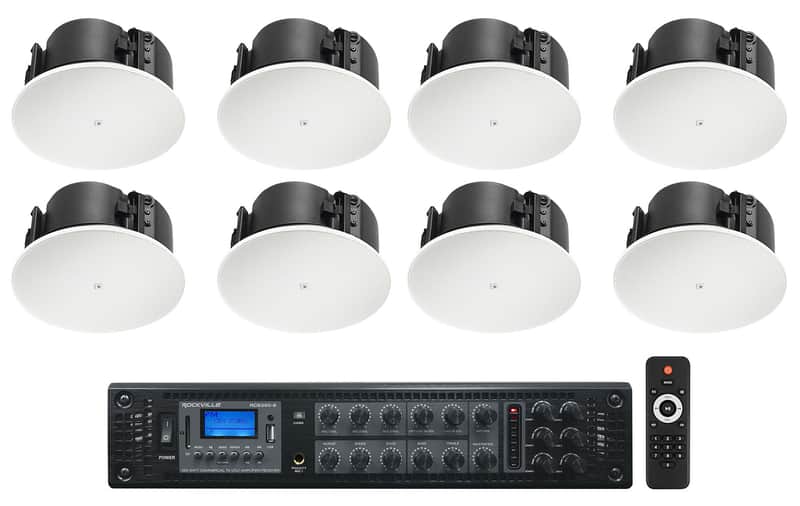 8) JBL Control 424LP 4" Low Profile 70v Commercial In-Ceiling Speakers+Amplifier