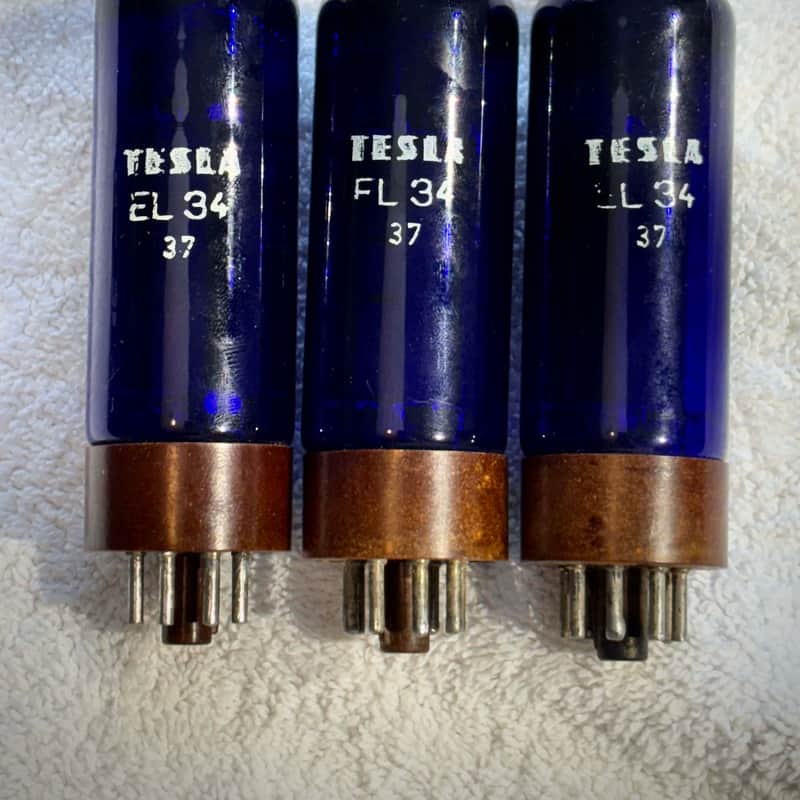 1970s-1990s Tesla EL34 Blue Cobalt Glass