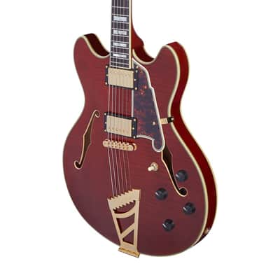 D'Angelico Deluxe Mini Dc Single Cutaway w/ stairstep tailpiece Satin Trans Wine image 3