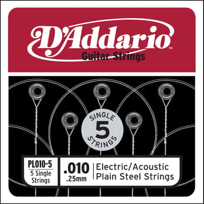 D'Addario PL010-5 Plain Steel Guitar Single String, .010 5-pack image 1