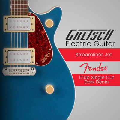 Gretsch Streamliner Jet Club Single-Cut Electric Guitar with Wraparound and Laurel Fingerboard (Dark Denim) Bundle with Gretsch G6238FT Electromatic Solid Body Flat Top Hardshell Case (Black) image 2