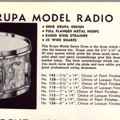 Slingerland - 5.5x14" Gene Krupa Radio King, Solid Maple Snare Drum 3-point Strainer, 1951 - White Marine Pearl image 2