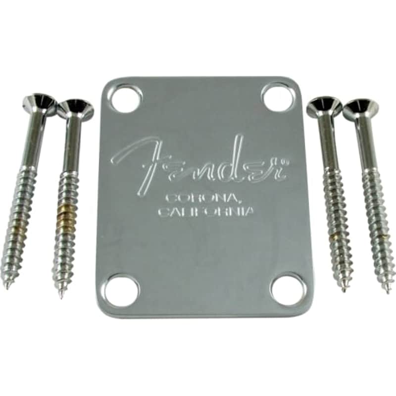 Neck Plate - Fender®, for American Standard Bass, Chrome image 1