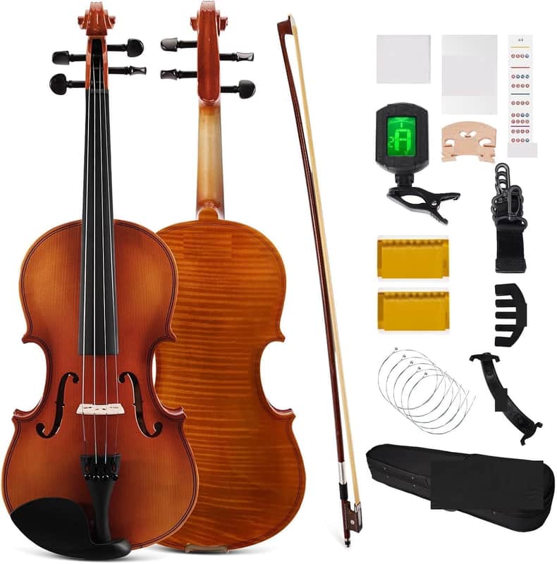 Violin 4/4 Full Size Kit, Violin Fiddle Set for Beginner Adults with Rosewood Bow, Extra Strings & Bridge, 2 Rosins, Tuner, Case, Mute, Fingerboard Stickers, Shoulder Rest image 1