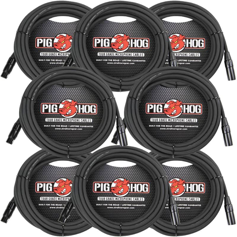 8 Pack Pig Hog PHM20 High Performance 8mm XLR Microphone Cable, 20”FT -New image 1
