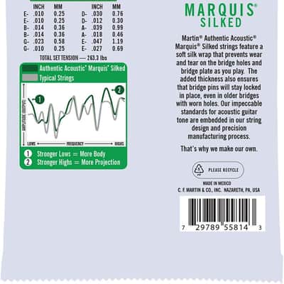 Martin Authentic Acoustic® Marquis® Silked Guitar Strings – Phosphor Bronze, Medium Gauge | Warm, Balanced Tone with Bridge Protection | Silk-Wrapped Ball Ends image 2