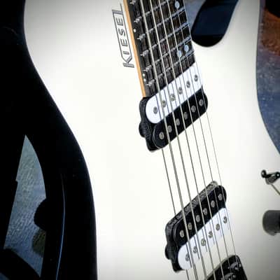 Kiesel Zeus Headless Multiscale 6 Diamond Pearl White & Black Chambered Body Richlite Fingerboard image 3