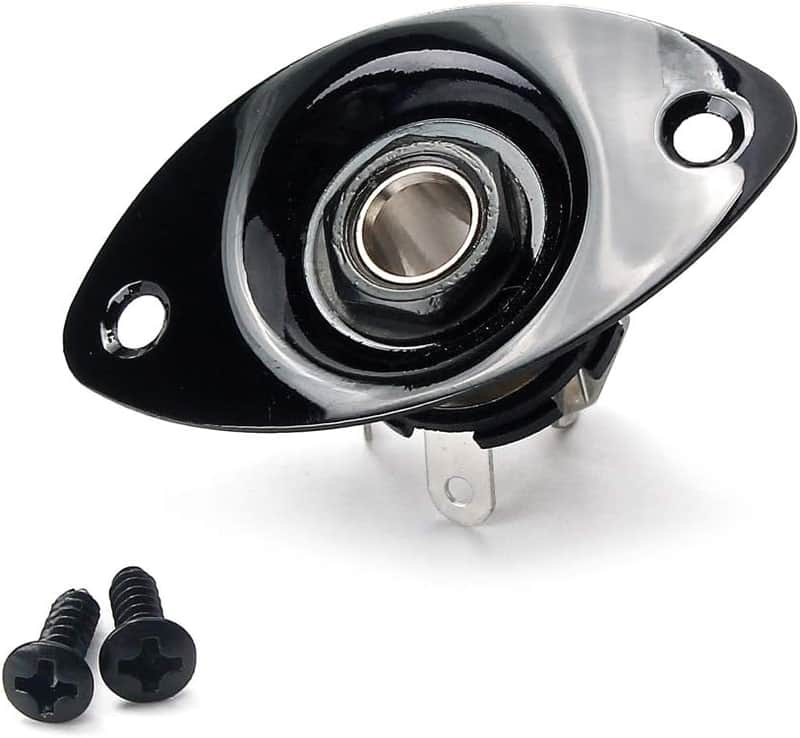 Metal Oval Guitar Jack Plate 1/4" Guitar Input Jack Socket Plate Guitar Output Jack Plate with Screws for Strat Tele Style Electric Guitar (Black) image 1