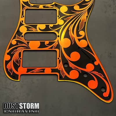 Engraved Pickguard & Free Tremolo Cover in Iridescent Gold Acrylic Mirror Design #2 for Fender Stratocaster HSH, HSS, SSS Setups Available image 7