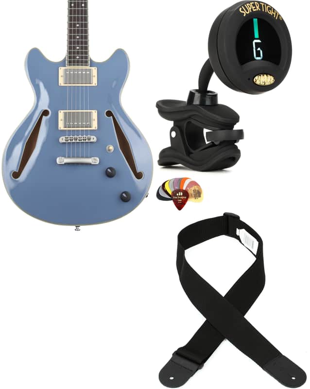 D'Angelico Excel Mini DC Tour Semi-hollowbody Electric Guitar - Slate Blue  Bundle with Snark ST-8 Super Tight Chromatic Tuner... (4 Items) image 1