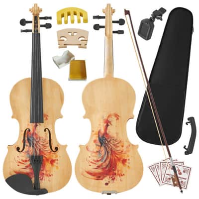 4/4 Full-Size Violin Kit w/ Case, Bow & Accessories – Natural Wood Finish, Beginner Student Starter Violin Set image 1
