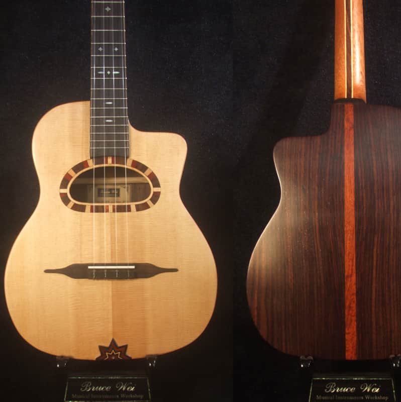 Handmade Gypsy Baritone Ukulele, Solid Spruce & Indian Rosewood, Slotted Head, Soft-bag, Bruce Wei GY19-002 image 1