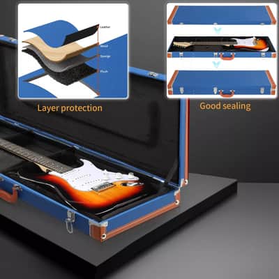 39" Electric Guitar Hard Case | Diamond Pattern Square Design | Durable Wood, Leather, and Plush with Large Storage Compartment image 6