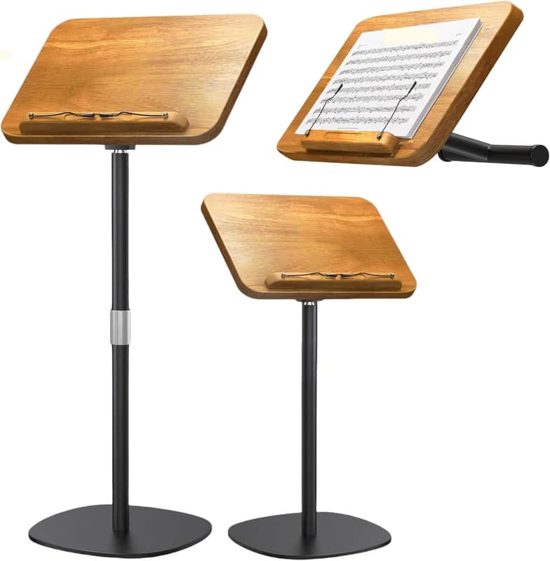 2-in-1 Dual-Use Music Stand & Tabletop Stand, Heavy Duty Solid Wooden Music Stand for Sheet Music, Adjustable Height & Angle, With Page Paper Clip, Ideal for Violin Guitar Piano Players image 1