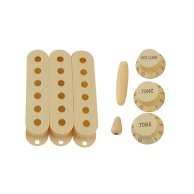 3-Ply Cream Strat Pickguard Kit w/ Knobs, Switches, Pickup Covers (11-Hole) image 3