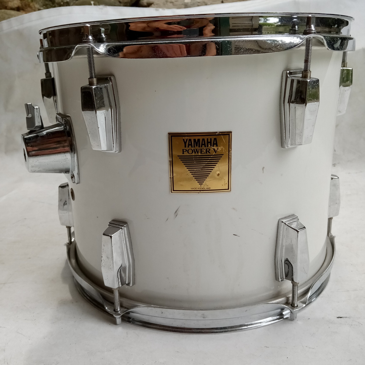 Yamaha 10x12" Tom Drum Power V Made In England Piano White Wrap Mahogany Vintage — main photograph